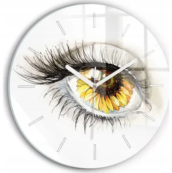 Hodiny Moderní skleněné nástěnné hodiny s grafikou Slunečnice v oku fi 30 cm