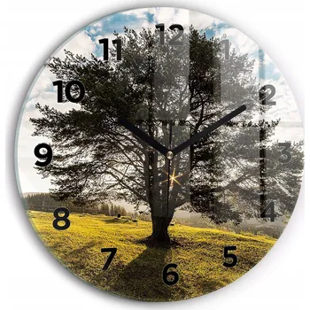 Hodiny Minimalistické Skleněné Nástěnné Hodiny s S Potiskem Strom na kopci průměr 30 cm