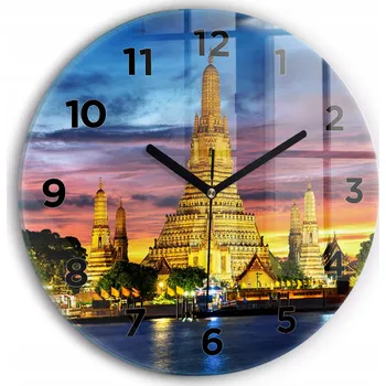 Hodiny Moderní skleněné nástěnné hodiny s potiskem Chrám v Bangkoku průměr 30 cm