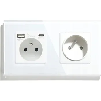 Elektrická zásuvka SKLENĚNÁ DVOJITÁ ZÁSUVKA USB-C 16A SKLO