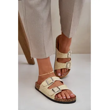 Dámské pantofle Textilové pantofle na korkové podrážce s přezkami Atera Barva: Zlatá, Velikost: 39