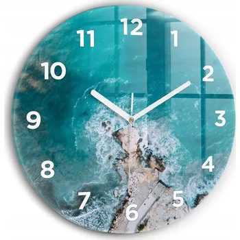 Hodiny Moderní skleněné foto hodiny na zeď Fiordy v provedení Costa Blanca kulatý průměr 30 cm