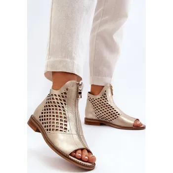 Dámské sandále Kožené Prokreslené Sandály Na Zip Zazoo 977/L Barva: Zlatá, Velikost: 37