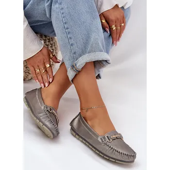 Dámské mokasíny Třpytivé Plátěné Mokasíny Z Přírodní Kůže D&A LR51-546 Barva: Stříbrná, Velikost: 40