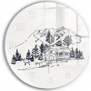 Hodiny Moderní skleněné nástěnné hodiny s potiskem Kreslené městečko průměr 30 cm