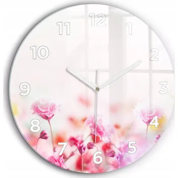 Hodiny Čtvercové Skleněné Nástěnné Hodiny do Kanceláře s Grafikou Květiny na louce fi60 cm