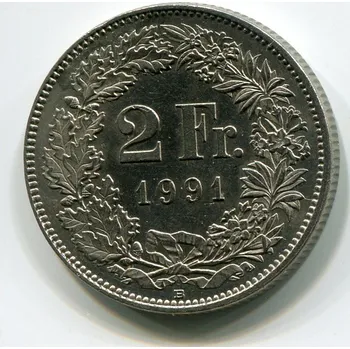Sběratelství ŠVÝCARSKO. 2 franken 1991.