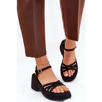 Dámské sandále Sandály Na Platformě A Klínu Z Eko Semiše Nendal Barva: Černá, Velikost: 38