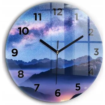 Hodiny Čtvercové Skleněné Nástěnné Hodiny S Potiskem Mléčná dráha a hory fi60 cm
