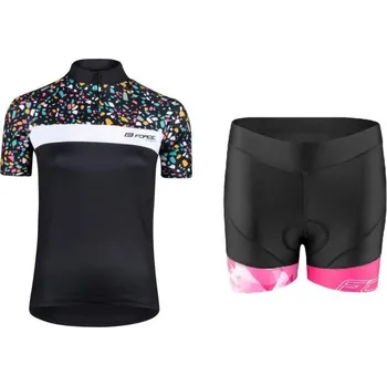 cyklistický dres Force ROCK LADY černý cyklistický dres + Force MINI černo-růžové cyklokraťasy XL + DÁREK