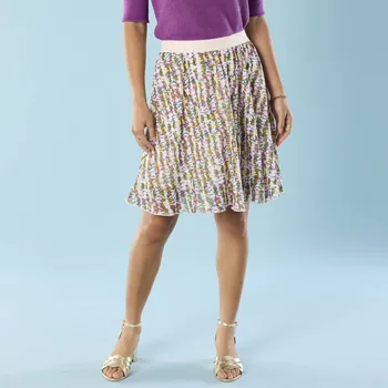 Dámská sukně Krátká rozšířená sukně s potiskem, pro menší postavu režná/khaki 52