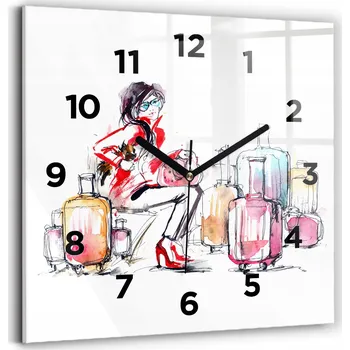 Hodiny Skleněné Hodiny s motivem Tichý Mechanismus Loft Nástěnné Žena s kufry