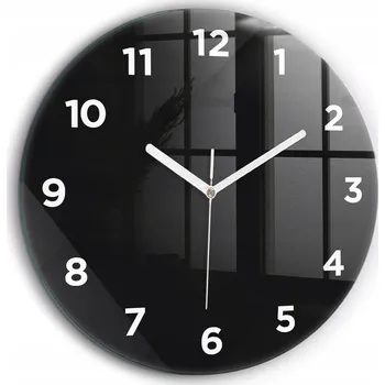 Hodiny Moderní skleněné nástěnné hodiny Tmavá stěna vzor bílé ručičky průměr 60 cm