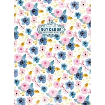 Zápisník Modrý Notes A5 s květinovým potiskem, pevný, základní studijní Notes