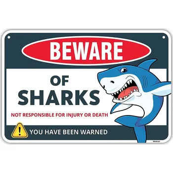 Plechová cedule Vintage výstražná plechová cedule žralok | retro tabulka - 4 , 20x30 cm
