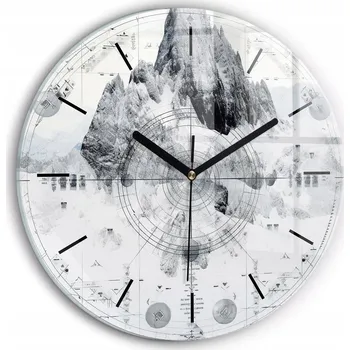 Hodiny Moderní skleněné foto hodiny na zeď Kreslené hory kulatý průměr 30 cm