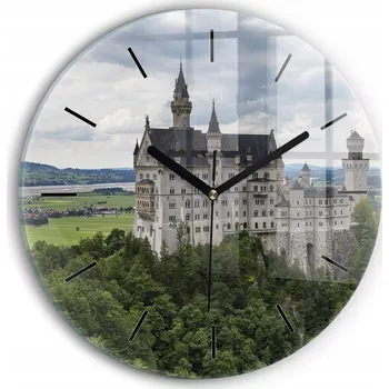 Hodiny Nástěnné skleněné hodiny se stylovým potiskem Zámek Neuschwanstein průměr 30 cm