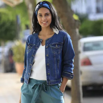 Dámská casual bunda Džínová bunda na knoflíky modrá 44