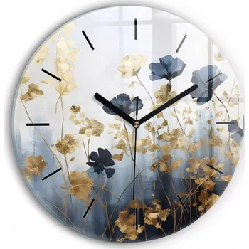 Hodiny Moderní skleněné nástěnné hodiny Abstraktní květiny kulatý průměr 30 cm