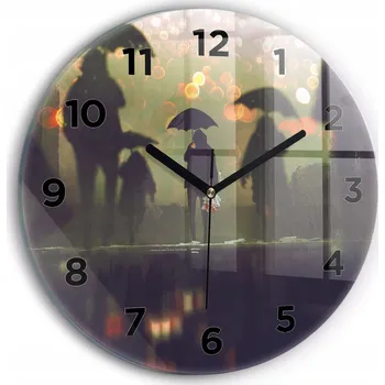 Hodiny Ozdobné nástěnné hodiny s krásnou grafikou Lidé s deštníky kulatý průměr 30 cm