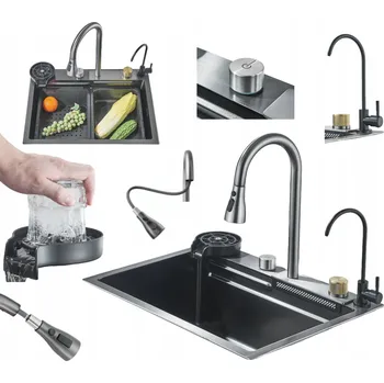 Nerezový dřez Dřez dřez s vodopádem, filtr, myčka skla Ocel 60x45, ČERNÁ