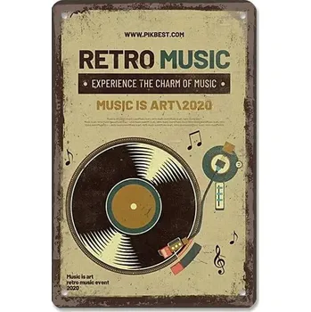 Plechová cedule Vintage plechová cedule hudební retro | nástěnná dekorace - 23 , 20 x 14 cm