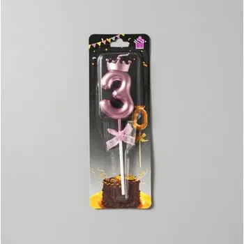 Dortová svíčka Dortisimo Svíčka růžovo-zlatá s korunkou číslo 3