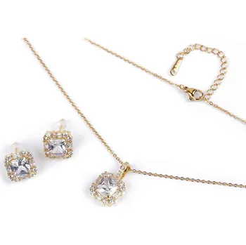 Náhrdelník Sada náhrdelník a náušnice z nerezové oceli s broušenými kamínky, barva 1 crystal