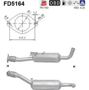 Filtr pevných částic Filtr sazových částic, výfukový systém AS FD5164