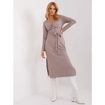 Dámské šaty Tmavě béžové midi šaty s páskem -LK-SK-509456.99-dark beige Velikost: S/M