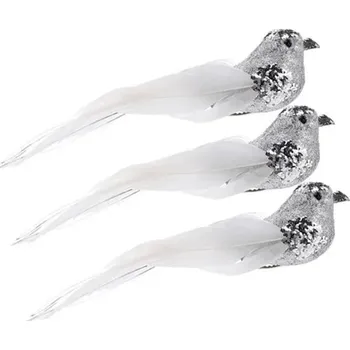 Vánoční dekorace Třpytiví ptáčci s klipem na vánoční stromeček | vánoční dekorace, vánoční figurky 3 ks - Stříbro , 15 x 3,5 x 4 cm
