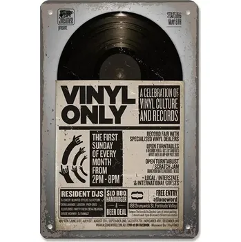 Plechová cedule Vintage plechová cedule hudební retro | nástěnná dekorace - 17 , 20 x 14 cm