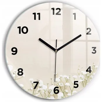 Hodiny Moderní skleněné hodiny s grafikou na zeď Kvetoucí květy sádrovky pr. 30 cm