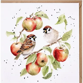Přání Wrendale Designs "The Apple Tree", 15x15 cm -&nbsp;Ptáčci