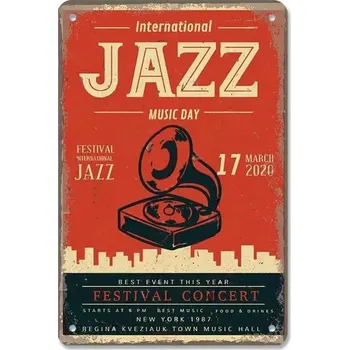Plechová cedule Vintage plechová cedule hudební retro | nástěnná dekorace - 20 , 20 x 14 cm