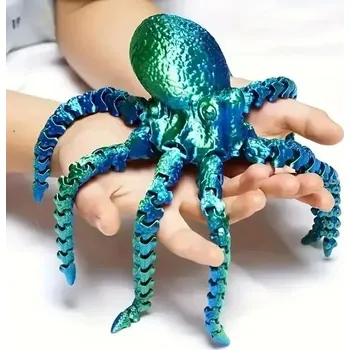 Dekorace do akvária 3D tištěná chobotnice 19 cm | akvarijní dekorace - Modré zelené hedvábí