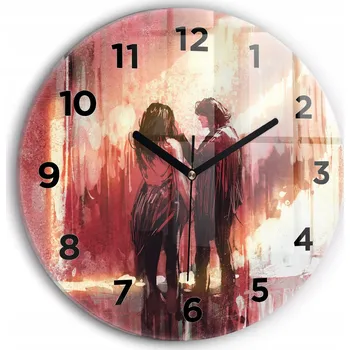 Hodiny Ozdobné nástěnné hodiny s krásnou grafikou Mladý zamilovaný pár kulatý průměr 30 cm