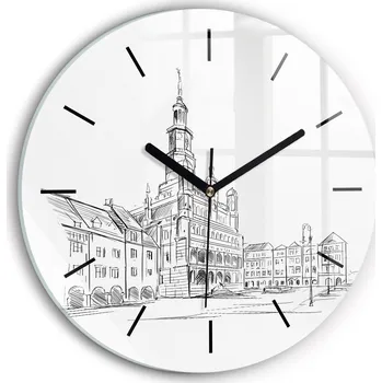 Hodiny Dekorativní nástěnné hodiny s krásnou grafikou: Skica starého města Poznaň, průměr 30 cm