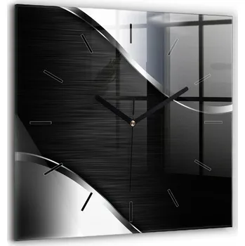 Hodiny Moderní nástěnné hodiny ze skla - Tichý chod - Černo-stříbrné linie 60x60 cm