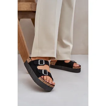 Dámské pantofle Dámské sandály na masivní platformě s přezkami Aramia Barva: Černá, Velikost: 41