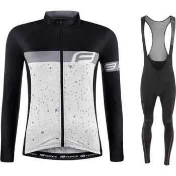 Cyklistické oblečení Force SPRAY LADY bílo-černý cyklodres - dl. rukáv + Force REFLEX LINE LADY černo-růžové cyklokalhoty XL + DÁREK