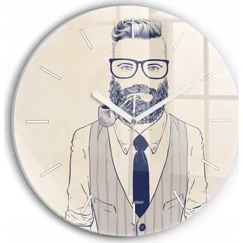 Hodiny Minimalistické skleněné nástěnné hodiny se vzorem Muž s vousy průměr 30 cm