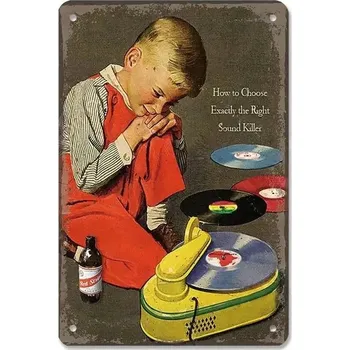 Plechová cedule Vintage plechová cedule hudební retro | nástěnná dekorace - 1 , 20 x 14 cm