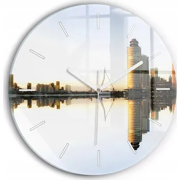 Hodiny Minimalistické Čtvercové Skleněné Hodiny Nástěnné Město u řeky fi30 cm