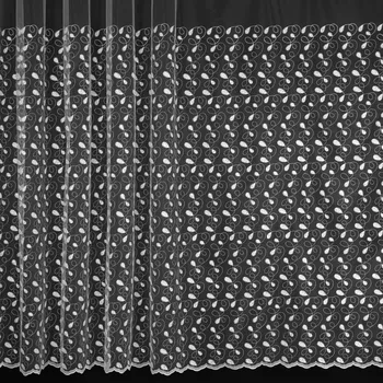 Záclona Tylová záclona 45364, vyšívané oválky s vlnkami, s bordurou, bílá, výška 200cm ( v metráži)