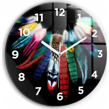 Hodiny Ozdobné nástěnné hodiny s krásnou grafikou Barevná ptačí pera kulatý průměr 30 cm