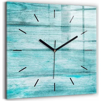 Hodiny Nástěnné čtvercové skleněné hodiny do kanceláře Modré staré dřevo 30x30 cm