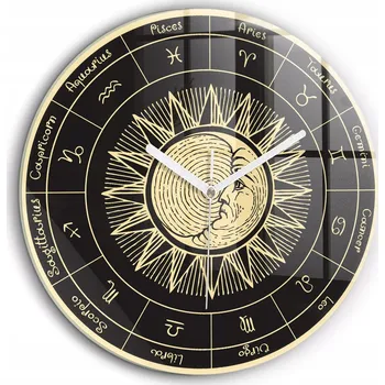 Hodiny Ozdobné nástěnné hodiny s krásnou grafikou Zodiaky a Slunce kulatý XXL průměr 60 cm