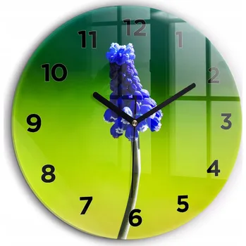 Hodiny Tiché foto hodiny na zeď Modré květy černé ručičky kulatý průměr 60 cm