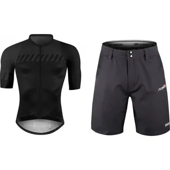 cyklistický dres Force FASHION černo-šedý dres + Force BLADE MTB černé cyklokraťasy S + DÁREK